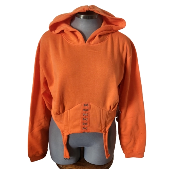 CORSET STYLE ☆ ORANGE ☆ CROPPED HOODIE ☆ NWT - Picture 2 of 13